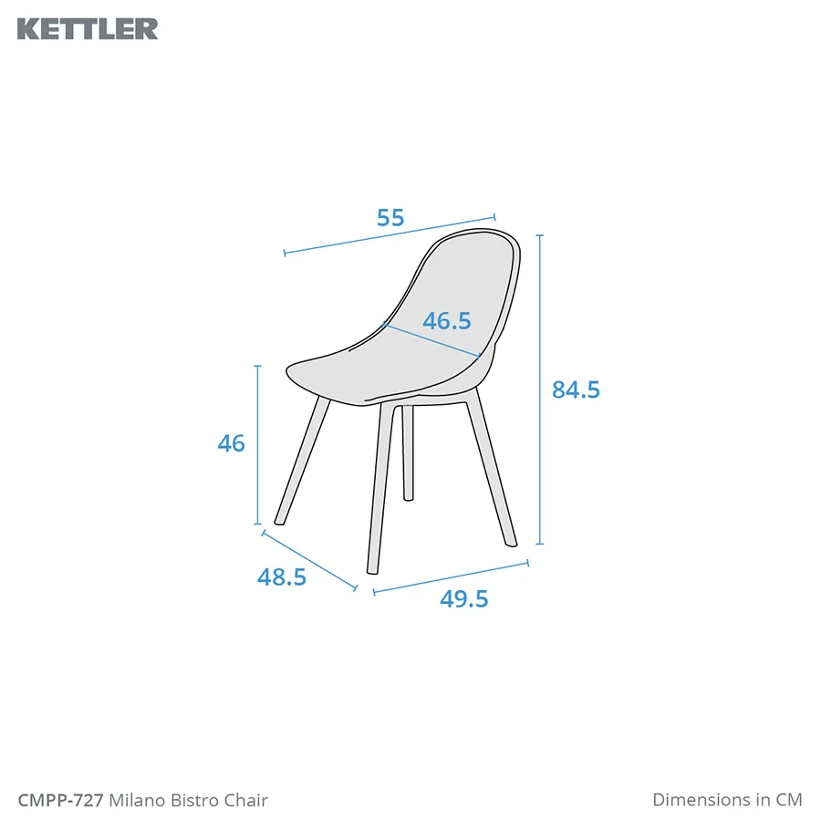 Dimension drawing cafe Milano chair