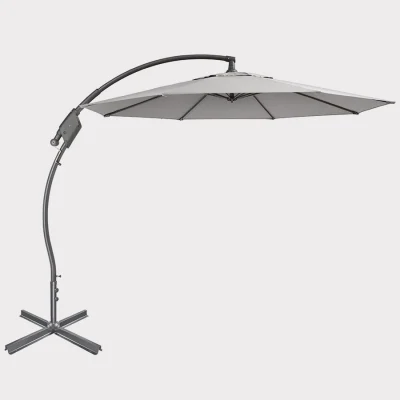 3m free arm parasol with silver canopy and x frame base
