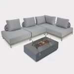 Mali corner lounge set with fire pit coffee table on a white background