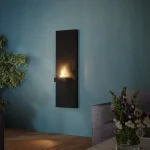 Wall mounted Tenderflame Rock Fire place on a blue wall in a living room