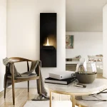 Wall mounted Tenderflame Rock Fire place on a cream wall in a living room