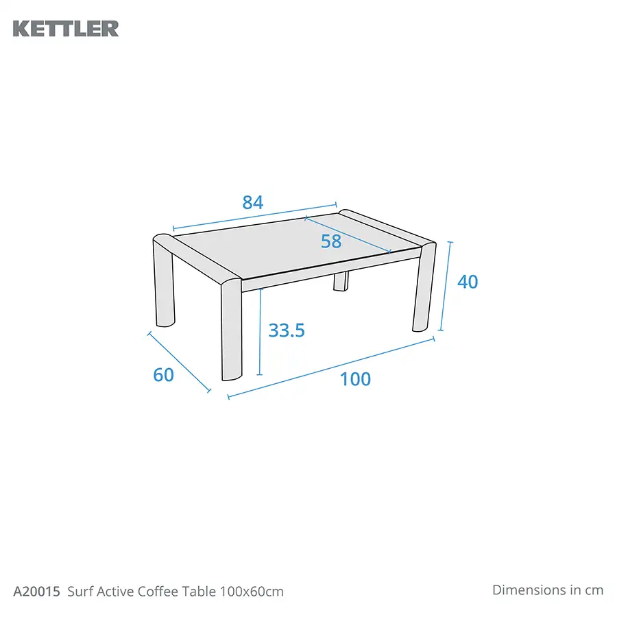 Drawing showing Surf Active Coffee Table dimensions