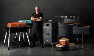 Heston Blumenthal with everdure range of gas and charcoal bbqs