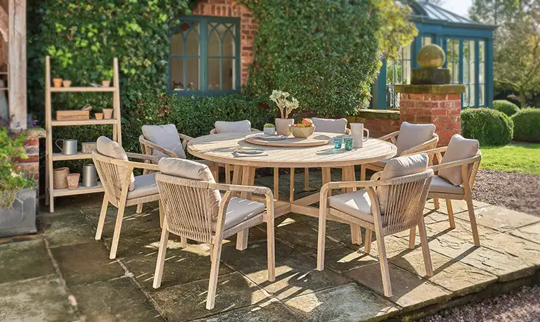 Cora Rope 8 seat dining set in a cottagecare setting