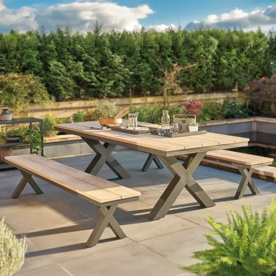 elba picnic grand dining set in a beautiful garden on a sunny day