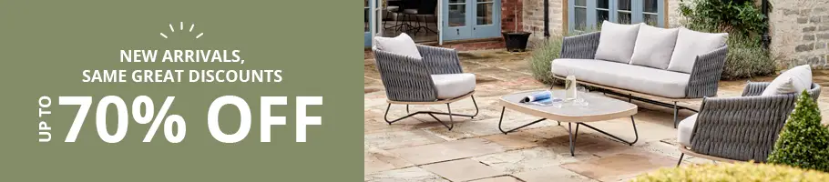 70% off sale banner featuring  Kettler Aruba Lounge garden furniture set