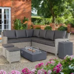 Palma corner sofa on whitewash with Kalos fire pit table and gas bottle storage