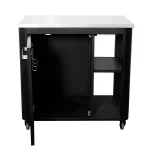 Front view Cozze one door kitchen unit with shelf on a white background with door open