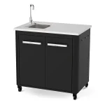 Cozze 2 door outdoor kitchen unit with sink and tap on a white background